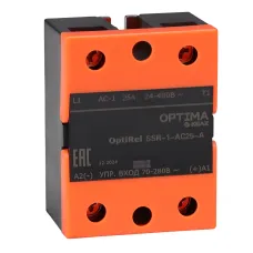 Реле твердотельное OptiRel SSR-1-AC25-A однофазное 25 А AC, управление AC