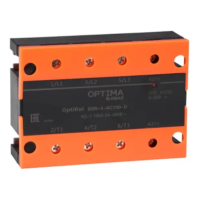 Реле твердотельное OptiRel SSR-3-AC100-D трехфазное 100 А AC, управление DC