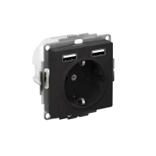 Розетка ATLASDESIGN 16А+USB  A+A, механизм, КАРБОН