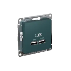 Розетка ATLASDESIGN USB 5В 1 порт x 2,1 А 2 порта х 1,05 А механизм изумруд
