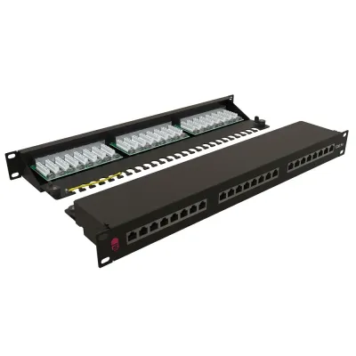 Патч-панель 1U, 24 порта RJ-45 полностью          экранированная, категория 5e, Dual IDC, цвет      черный