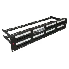 "Патч-панель 19"", 48 портов RJ-45, категория 5e, Dual IDC, с задним кабельным организатором, цвет черный"