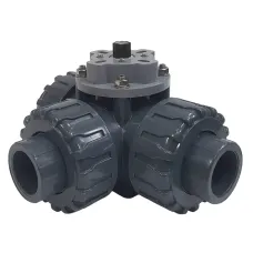 TECHNO 3025T-PVC трехходовой шаровой кран ПВХ под привод DN25, рабоч. темп. -10~50°C