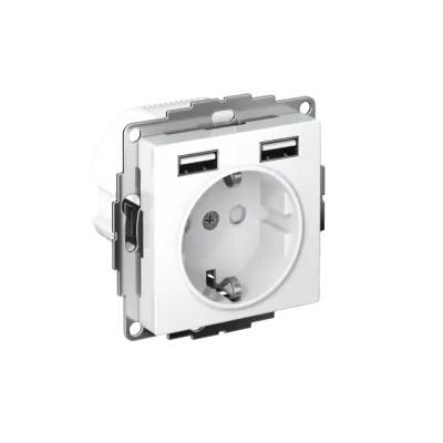 ATLASDESIGN РОЗЕТКА 16А с 2 USB A+A, 5В/2,4А, 2х5В/1,2А, механизм, БЕЛЫЙ