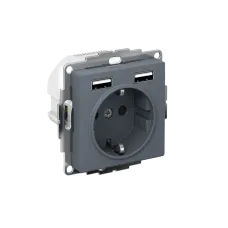РОЗЕТКА ATLASDESIGN 16А c 2 USB A+A, 5В/2,4А, 2х5В/1,2А, механизм, ГРИФЕЛЬ