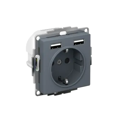 РОЗЕТКА ATLASDESIGN 16А c 2 USB A+A, 5В/2,4А, 2х5В/1,2А, механизм, ГРИФЕЛЬ