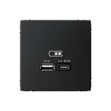 ARTGALLERY USB розетка A + тип-C 45Вт высокоскор.заряд. QC, PD, механизм, карбон