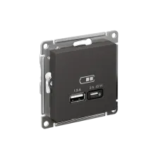 ATLASDESIGN USB РОЗЕТКА A + тип-C 45Вт высокоскор.заряд. QC, PD, механизм, БАЗАЛЬТ