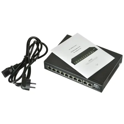 Коммутатор неуправляемый PoE 8 портов 10/100 Мб/с, 2хRJ45, 120 Вт RVi-1NS08F-2T (1G)