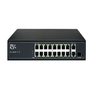 Коммутатор неуправляемый PoE 16 портов 10/100 Мб/с, 2хRJ45, 300 Вт RVi-1NS16F-1T-1C