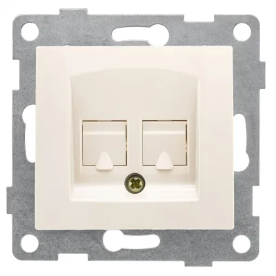 Розетка компьютерная RJ45 Bravo, механизм, двойной, бежевый