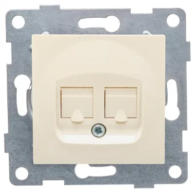 Розетка компьютерная RJ45 Ugra, механизм, двойной, бежевый