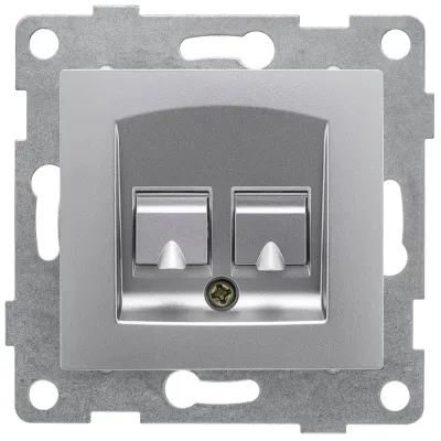 Розетка компьютерная и телефонная RJ45, RJ12 Ugra, механизм, серебро