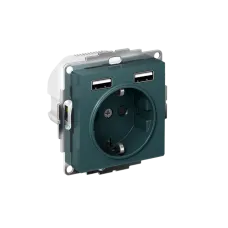 РОЗЕТКА ATLASDESIGN 16А c 2 USB A+A, 5В/2,4 А, 2х5В/1,2 А, механизм, ИЗУМРУД