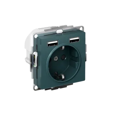 РОЗЕТКА ATLASDESIGN 16А c 2 USB A+A, 5В/2,4 А, 2х5В/1,2 А, механизм, ИЗУМРУД