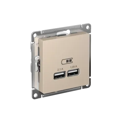 ATLASDESIGN USB РОЗЕТКА A+A, 5В/2,1 А, 2х5В/1,05 А, механизм, ПЕСОЧНЫЙ
