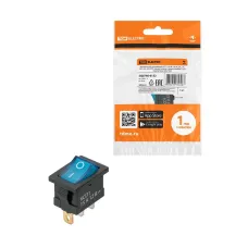 Выключатель клавишный KCD1-101N 12В AC/DC, 1P, 15А, (3с), ON-OFF, черный корпус, синяя клавиша с LED подсветкой, Mini TDM