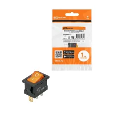 Выключатель клавишный KCD1-101N 12В AC/DC, 1P, 15А, (3с), ON-OFF, черный корпус, желтая клавиша с LED подсветкой, Mini TDM