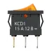 Выключатель клавишный KCD1-101N 12В AC/DC, 1P, 15А, (3с), ON-OFF, черный корпус, желтая клавиша с LED подсветкой, Mini TDM