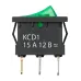 Выключатель клавишный KCD1-101N 12В AC/DC, 1P, 15А, (3с), ON-OFF, черный корпус, зеленая клавиша с LED подсветкой, Mini TDM