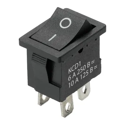 Выключатель клавишный KCD1-201 250В AC/DC, 2P, 6А, (4с), ON-OFF, черный, Mini TDM