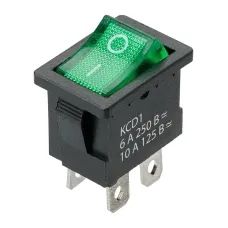 Выключатель клавишный KCD1-201N 250В AC/DC, 2P, 6А, (4с), ON-OFF, черный корпус, зеленая клавиша с LED подсветкой, Mini TDM
