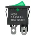 Выключатель клавишный KCD1-201N 250В AC/DC, 2P, 6А, (4с), ON-OFF, черный корпус, зеленая клавиша с LED подсветкой, Mini TDM