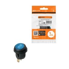 Выключатель клавишный круглый KCD2-101N/FS 250В AC/DC, 1P, 6А, (3с), ON-OFF, черный корпус, синяя клавиша с LED подсветкой, IP54 TDM