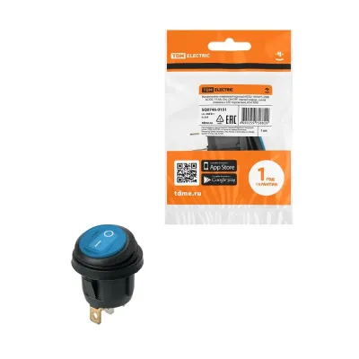 Выключатель клавишный круглый KCD2-101N/FS 250В AC/DC, 1P, 6А, (3с), ON-OFF, черный корпус, синяя клавиша с LED подсветкой, IP54 TDM