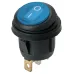 Выключатель клавишный круглый KCD2-101N/FS 250В AC/DC, 1P, 6А, (3с), ON-OFF, черный корпус, синяя клавиша с LED подсветкой, IP54 TDM