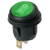 Выключатель клавишный круглый KCD2-101N/FS 250В AC/DC, 1P, 6А, (3с), ON-OFF, черный корпус, зеленая клавиша с LED подсветкой, IP54 TDM