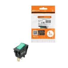 Выключатель клавишный KCD3-101N/B 250В AC/DC, 1P, 15А, (3с), ON-OFF, черный корпус, зеленая клавиша с LED подсветкой TDM