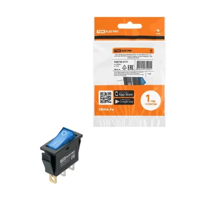 Выключатель клавишный IRS-101N 250В AC/DC, 1P, 15А, (3с), ON-OFF, черный корпус, синяя клавиша с LED подсветкой TDM