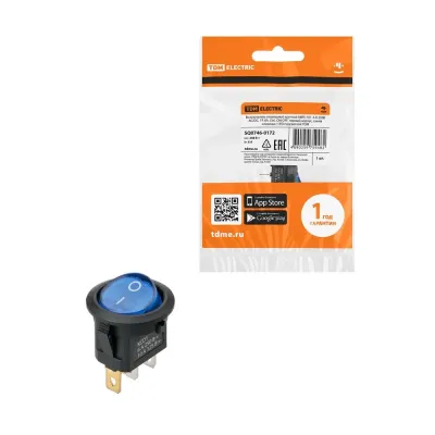 Выключатель клавишный круглый MIRS-101-3-B 250В AC/DC, 1P, 6А, (3с), ON-OFF, черный корпус, синяя клавиша с LED подсветкой TDM