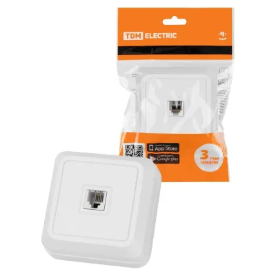 Розетка TФ (RJ-11) открытой установки IP20, белая ''Ладога'' TDM