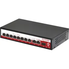 Коммутатор неуправляемый 8x1Гбит/с (RJ45 с PoE+), 2x1Гбит/с (RJ45) + 1x1Гбит/с (SFP) 120Вт