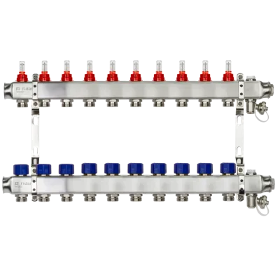 Комплект коллекторов SSM-10RF set с расходомерами и кронштейнами, 10 контуров