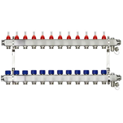 Комплект коллекторов SSM-12RF set с расходомерами и кронштейнами, 12 контуров