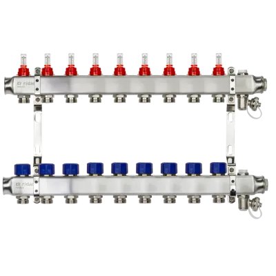 Комплект коллекторов SSM-9RF set с расходомерами и кронштейнами, 9 контуров