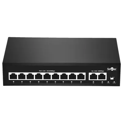 Коммутатор неуправляемый 9x100Мбит/с (RJ45 с PoE+), 2x100Мбит/с (RJ45) 90Вт