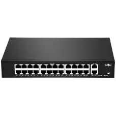 Коммутатор неуправляемый 24x1Гбит/с (RJ45 с PoE+), 2x1Гбит/с (RJ45) 255Вт