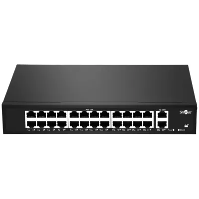 Коммутатор неуправляемый 24x1Гбит/с (RJ45 с PoE+), 2x1Гбит/с (RJ45) 255Вт