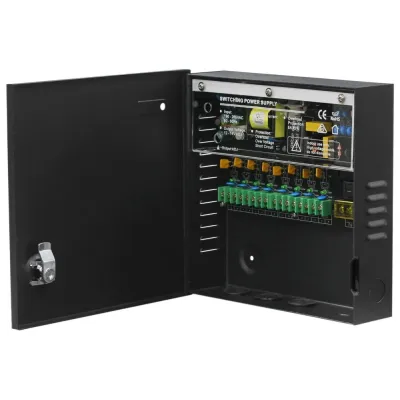 БП 12 VDC, 5 A, 8 каналов, металлический корпус, черный