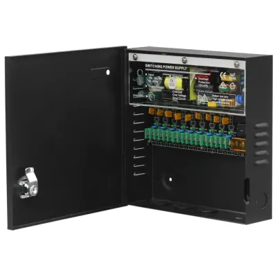 БП 12 VDC, 10 A, 9 каналов, металлический корпус, черный