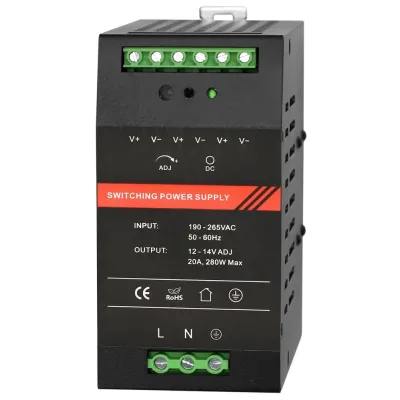 БП 12 VDC, 20 A, крепление на DIN-рейку, черный