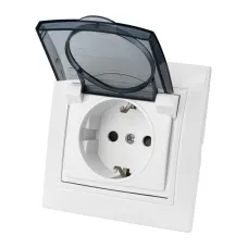 Розетка 2П+З с защ. шт. и крышкой 16А 250В IP42 белая ''Таймыр'' TDM
