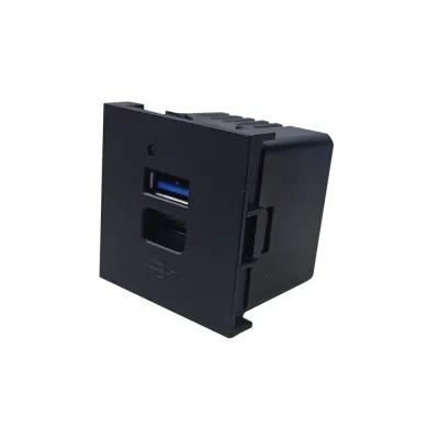 Зарядное устройство 2 х USB тип A/тип C, 20 Вт, 45 х 45 хм, графитовый черный