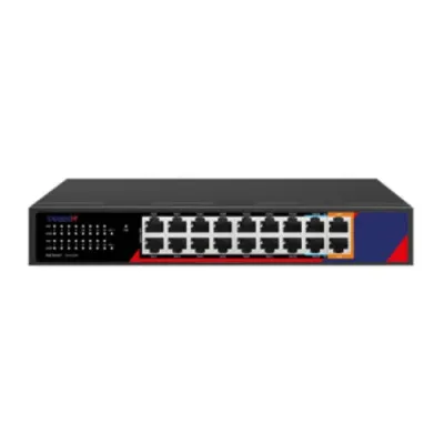 Коммутатор неуправляемый 16x100Мбит/с (RJ45 с PoE+), 2x1Гбит/с (RJ45) 240Вт