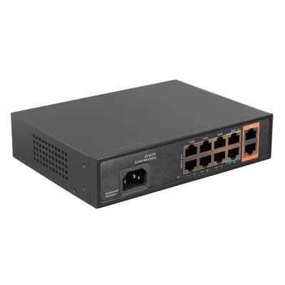 Коммутатор неуправляемый 8x100 Мбит/с (RJ45 с PoE), 2x1000 Мбит/с (RJ45) 120 Вт