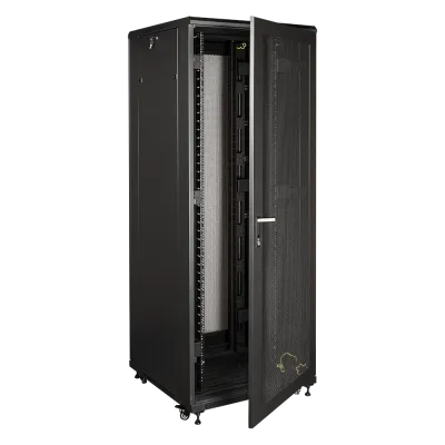 Шкаф 19'' напольный  Business, 42U 800x800, черный, передняя дв. перфорир., задняя дв. распашная перфорир.